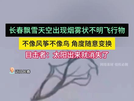 长春飘雪天空出现烟雾状不明飞行物,不像风筝不像鸟,角度随意变换。目击者:太阳出来就消失了 #长春 #不明飞行物 #不可思议