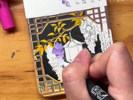 5步教你画灯火里的紫藤花🏮丙烯马克笔教程 #丙烯马克笔 #跟着抖音学画画 #抖音年味艺术图鉴 #2026绘画开年挑战 #丙烯马克笔绘画