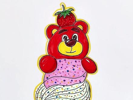 快来吃我的草莓熊冰激凌,我的才好看,哼💢💢#脑洞大开 #亲子 #草莓熊 #一起学画画 #儿童创意手工