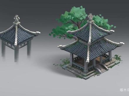 (课堂内容)中国古建筑屋顶样式之一:攒尖顶。在概念气氛图设计中,基本离不开古建筑的绘制,因此需要不断的熟悉它。