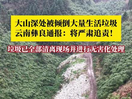 大山深处被倾倒大量生活垃圾,11月23日,云南彝良通报:将严肃追责!目前,垃圾已全部清离现场并进行无害化处理,正在开展复垦复绿和生态修复。