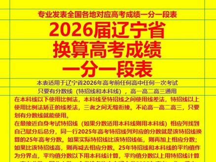 2026届辽宁省换算高考成绩一分一段表 适用于辽宁省2026届全省所有高中所有考试,都可以查到任何一次考试对应的高考分数和全省排名。全国每个省份都会发表一个这样的一分一段表,使用方法完全一样。不会用可以看置顶的第一个视频。长按点击清屏播放就没遮挡了。