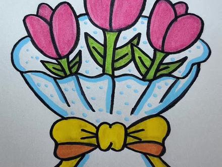 母亲节给妈妈送一束好看的郁金香吧#画画 #简笔画 #一起学画画 #郁金香简笔画 #母亲节