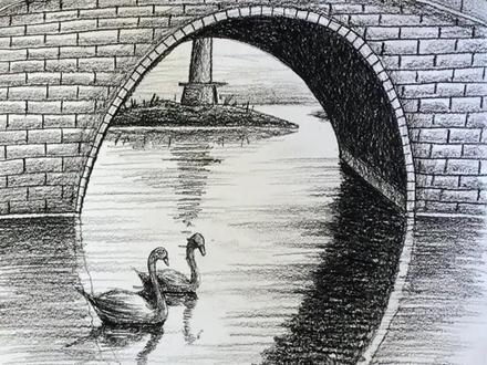 今天聊大家画桥#素描风景 #零基础学画画 #绘画过程分享