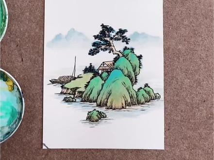跟我一起来上色 #零基础学国画 #国画绘画技巧 #中国山水画画法 #山水画教程 #山水彩画教程