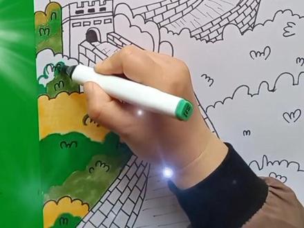 #少儿美术教育 万里长城,连绵不断。高大的长城跨过崇山峻岭,穿越千年时光,保持着它伟岸的身躯#趣味线描课程#万里长城#创意美术 #画画教程