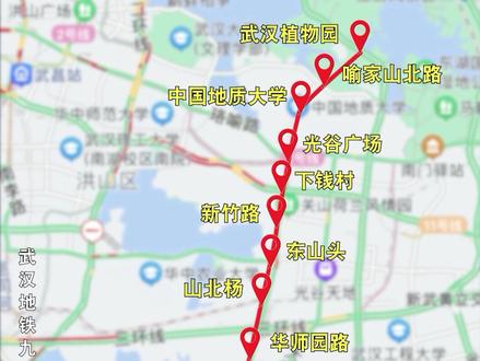 武汉9号线地铁走线基本确定,一期起于地质大学终点至五里界#地铁#交通