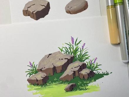 超简单,用底层逻辑画石头~ 从基本几何体入手去画石头,两种石头一次掌握,并实操一张石头小场景~#画画其实很简单 #跟着抖音学画画 #丙烯马克笔 #绘画教程 #艺术种草指南
