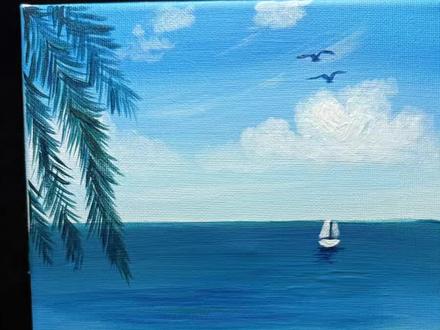 半分钟教会你画这幅大海🌊,治愈系丙烯画#绘画教程 #零基础学画画 #跟着抖音学画画 #没点艺术细胞刷不到 #绘画过程分享