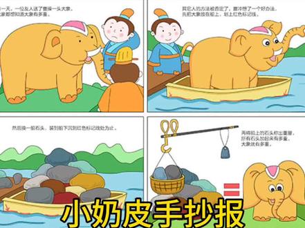 历史人物故事,曹冲称象四宫格漫画连环画模板#手抄报模板 #简笔画 #儿童画 #卡通 #画画🎨