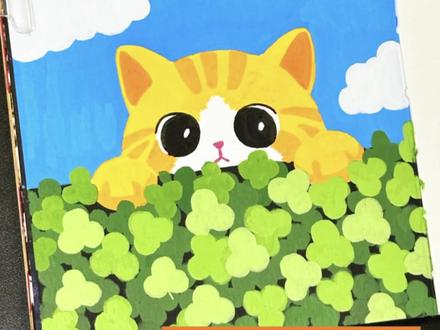 躲在幸运草里的橘猫🐈#初描丙烯马克笔 #画画 #零基础学画画 #绘画教程 #绘画
