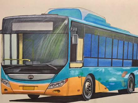 手绘宇通公交车,谢谢支持 #马克笔手绘 #画车 #宇通公交车
