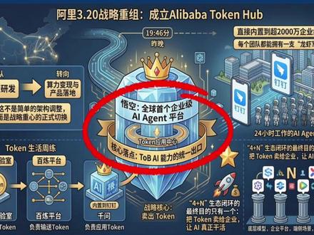 阿里放大招!成立 Token Hub 事业群,吴泳铭亲自带队,全球首个企业级 AI Agent 平台 “悟空” 落地钉钉 #阿里 AI #悟空平台 #ToB AI #算力变现