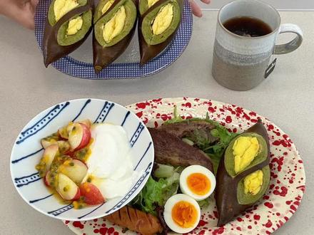 百香果抹茶碱水面包. 牛小排. 酸奶碗. #早午餐 #我的厨房日记