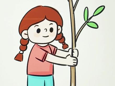 植树的小女孩#简笔画#画画教程#植树节#小女孩简笔画