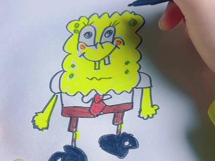 简笔画海绵宝宝,看看我画的怎么样呢? #一起学画画 #简笔画 #挑战