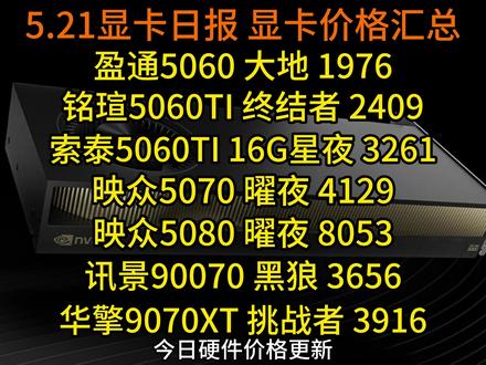 盈通5060 大地 1976,映众5070 曜夜 4129,更新部分显卡低价!5.25显卡日报及价格汇总#显卡日报#显卡价格#消费券
