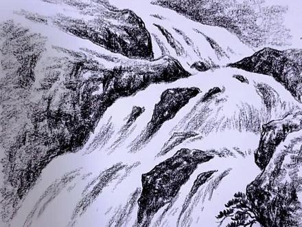 1分钟教你学会画瀑布溪流#一学就会系列