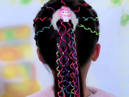 运动会给女儿这样扎头发,可爱又带点酷#儿童编发 #彩绳编发