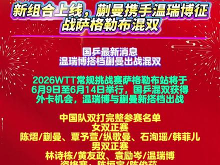#温瑞博蒯曼
新组合上线!蒯曼携手温瑞博征战萨格勒布混双