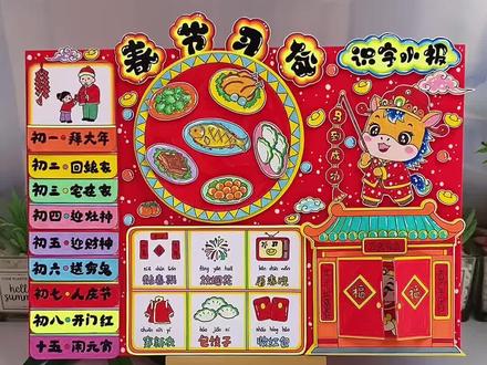 春节识字小报教程来啦,2026新年习俗识字小报,中国传统文化主题绘画手抄报,新年习俗剪贴画,新年识字小报机关立体手抄报!#识字小报#新年习俗#春节习俗#春节识字小报#寒假作业