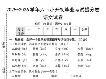 六下小升初语文毕业考试提分卷‼️ 六下小升初语文毕业考试提分卷‼️#小升初语文 #六年级语文下册 #毕业考试 #小学试卷推荐 #学霸必刷卷