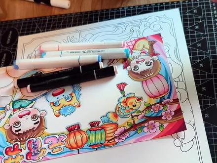 新年快乐手抄报,马年手抄报#可打印手抄报模板 #手抄报线稿 #马克笔手绘