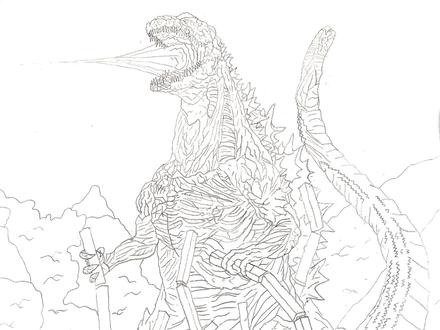 手绘:“新哥斯拉的绘画过程”