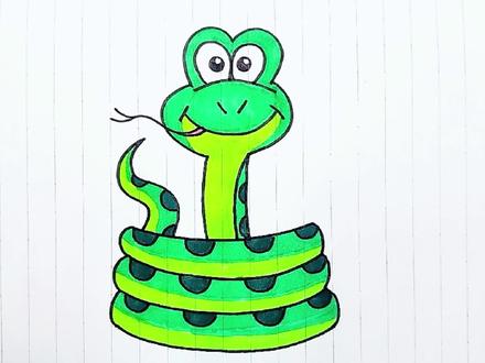 教你这样画憨憨的小青蛇,蛇的简笔画 #简笔画 #零基础学画画 #画画 #简笔画教程 #蛇 #一学就会 #育儿