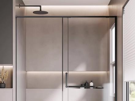 简约轻奢极窄一字型淋浴隔断设计#枣庄 #枣庄设计工作室 #室内装修设计 #家的样子 #空间美学