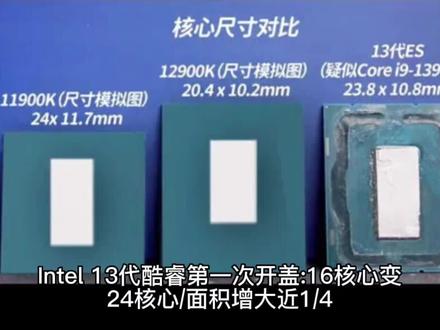 Intel 13代酷睿第一次开盖:16核心变24核心 面积增大近1/4;是否是挤牙膏发布后见实力#电脑知识#干货分享#intel#amd#电子产品
