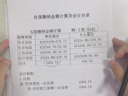 社保金额缴纳计算及分录#会计新手 #会计分录 #会计实操 #记账报税 #干货分享