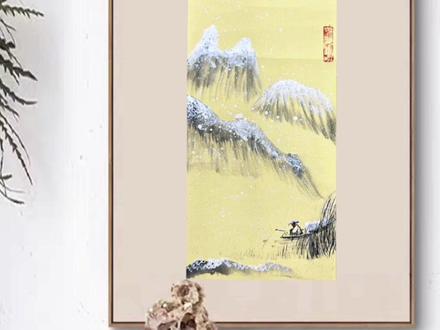 孤舟蓑笠翁,独钓寒江雪#一起学画画 #创意 #古诗词 #诗配画