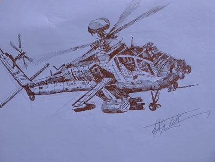 画个,“阿帕奇”武装直升机!走起!#画画的baby #军迷#圆珠笔画画