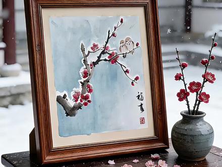 福至双喜,冬至梅开福入户,枝头双雀报喜来 #艺术在抖音 #画出冬至团圆味 #节气插画#一见爱上传统文化 #这是我的非遗献礼