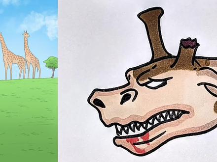 断了鹿角的长颈鹿。 #简笔画