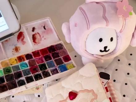 水彩甜品画法,草莓布丁太可爱啦🍮🍓#m5手帐 #画画 #灵感不打烊