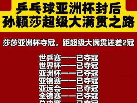 #乒乓球亚洲杯 #孙颖莎
亚洲杯封后,孙颖莎超级大满贯之路