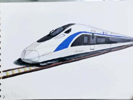 一分钟跟着视频学画画,画一辆复兴号高铁列车! #复兴号 #和谐号 #画高铁 #画火车