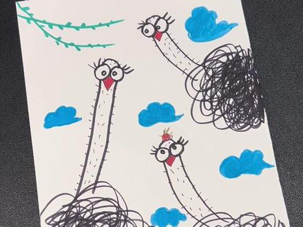 幼儿园小朋友一学就会画的鸵鸟。#幼儿园手工 #简笔画