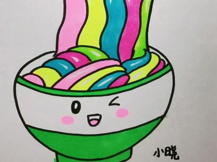 一碗彩色面条#简笔画 #我要上热门