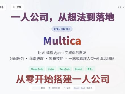 一人公司神器!Multica,零基础也能轻松上手管Agent 👋 你还在一个个给AI Agent派活?
有了Multica,一个工具管所有Agent
自动分工、实时追踪、还能定时任务
零基础也能搭建你的AI工作流!
#AI #Agent #一人开公司 #教程 #零基础