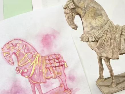 北魏 陶画彩马🤍 文物变水彩☺️原来北魏的战马也可以这么温柔💓#画出我的天马行空 #跟着抖音学画画 #水彩 #宣纸 #马