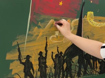 军事黑板报来啦!#粉笔画 #黑板报 #军事 #绘画