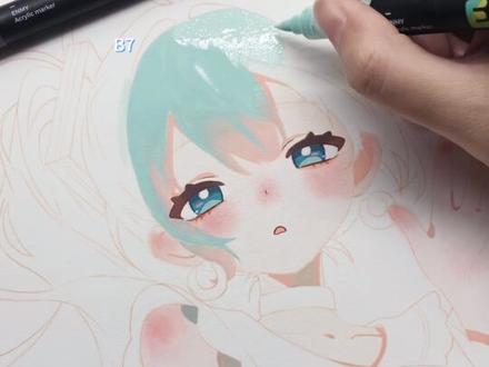 软软萌萌初音酱~🎨 笔:恩米丙烯马克笔;纸:恩米匀彩画纸#初音未来 #恩米丙烯马克笔 #临摹 #青年创作者成长计划