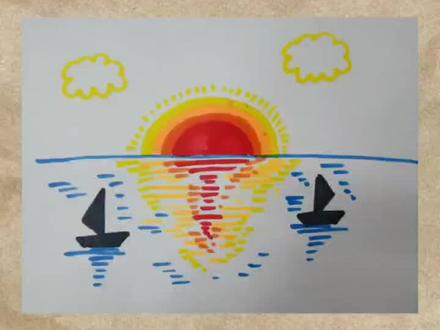 简笔画海上日出#简笔画#画画#海 #绘画 亲子#小班 #妈妈