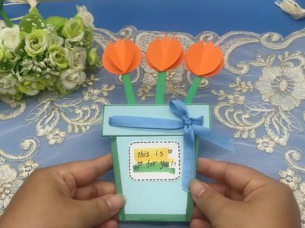 送一个郁金香贺卡说一声谢谢你,节日贺卡教师节母亲节生日卡DIY