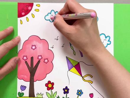 一起来画春天主题创意画吧,简单又好看,一看就会,幼儿园小朋友也能独立完成,快来试试吧!#春天主题画 #简笔画 #儿童创意绘画 #幼儿创意美术 #风筝简笔画