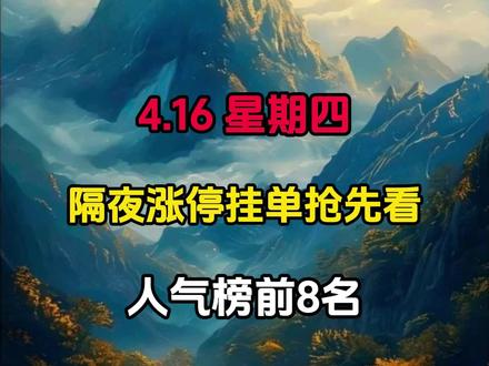 4月16日 隔夜挂单人气榜#短视频变现