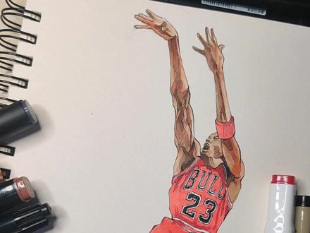 乔丹美如画后仰跳投#手绘 #画画 #马克笔 #乔丹